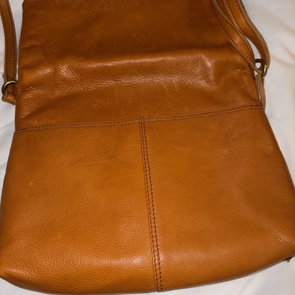 $150 Margot New York ROBBIE Foldover Crossbody flap Bag Cognac Hobo 10